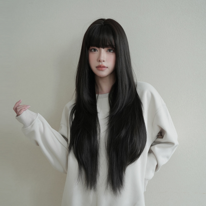 Wig Fiber Net - Wig wanita, warna hitam alami, serat